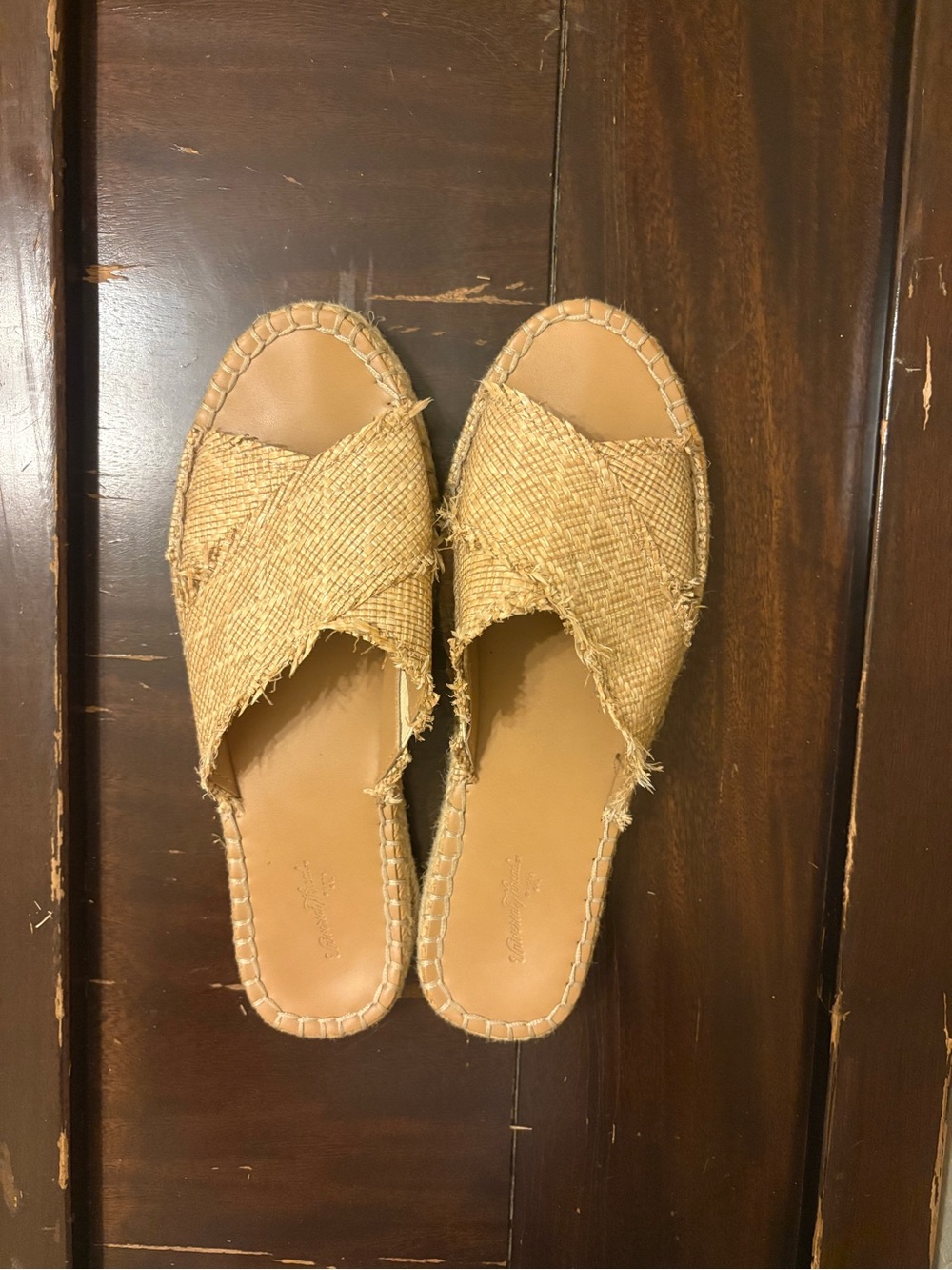 Universal Thread Woven Cross-Band Slide Sandals in Tan